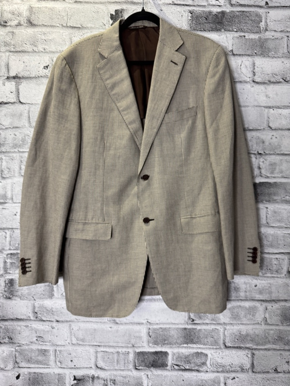 Canali Beige Micro-Check Two-Button Sport Coat
